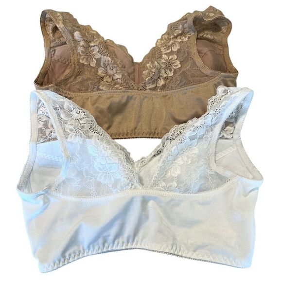 Set of 2 Rhonda Shear Lace Trimmed Bras- White and Tan - Picture 2 of 3
